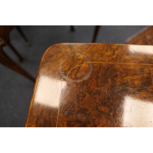 926 - Victorian burr walnut sewing table, circa 1860, finely figured veneers with a pull out drawer with c... 