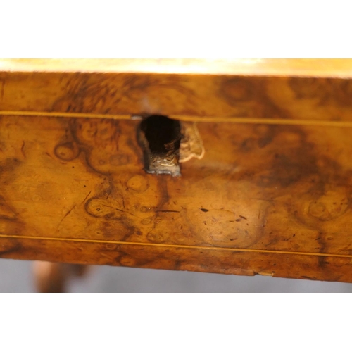 926 - Victorian burr walnut sewing table, circa 1860, finely figured veneers with a pull out drawer with c... 