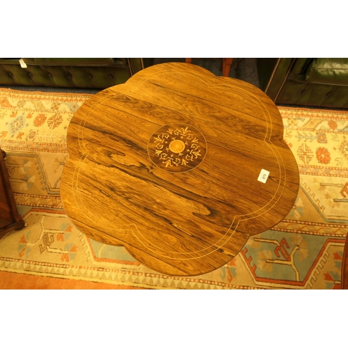 875 - Late Victorian rosewood and inlaid small table, circa 1890, having a circular lobed top with boxwood... 