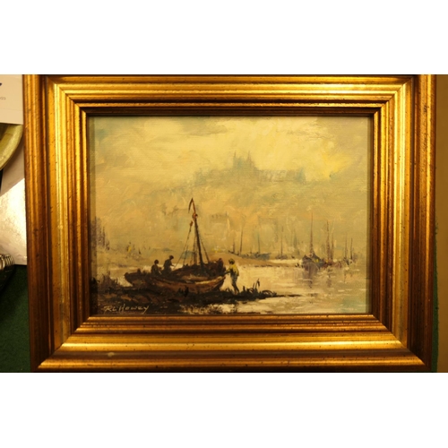 567 - Robert Leslie Howey (1900-81), Two views, boats on a river, oils on canvas board, signed, 13cm x 18c... 