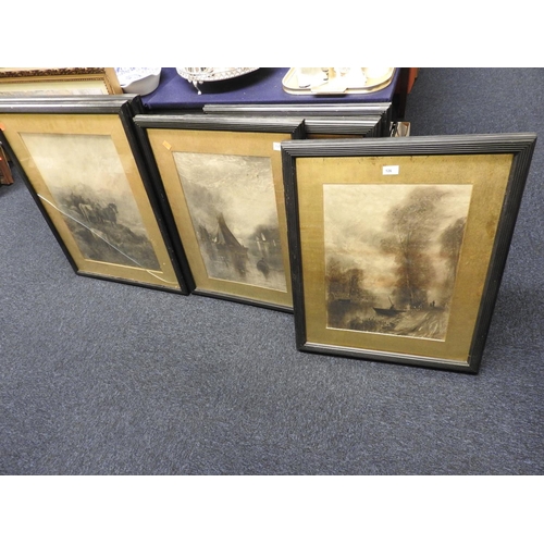 126 - Five W Meredith and two S Howard large framed monochrome pastel drawings and a large gilt framed pri... 