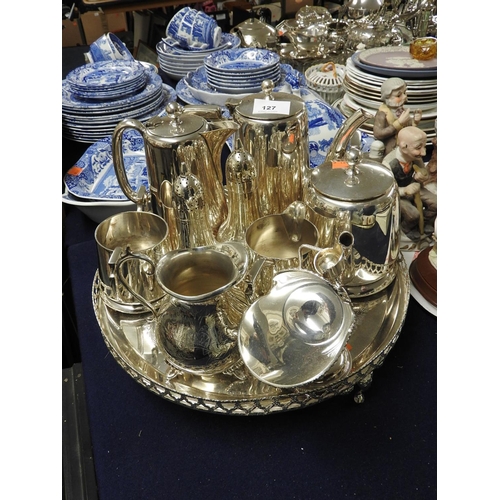 127 - Four piece silver plated tea and coffee service, a further coffee pot and other silver plated wares,... 