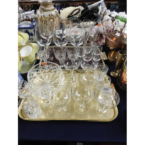 132 - Set of six Dartington large pedestal wine glasses, also five Villeroy and Boch schooners and three c... 
