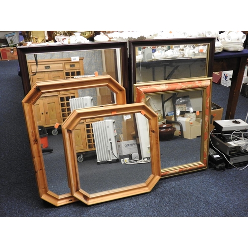 137 - Pair of moulded frame wall mirrors, also two octagonal framed pine wall mirrors and a decorative wal... 
