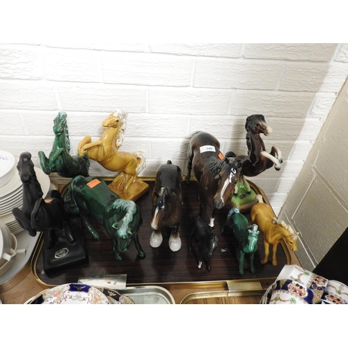 140 - Beswick brown glazed colt, similar coloured shire horse, and a matt black foal; also Trentham Art re... 