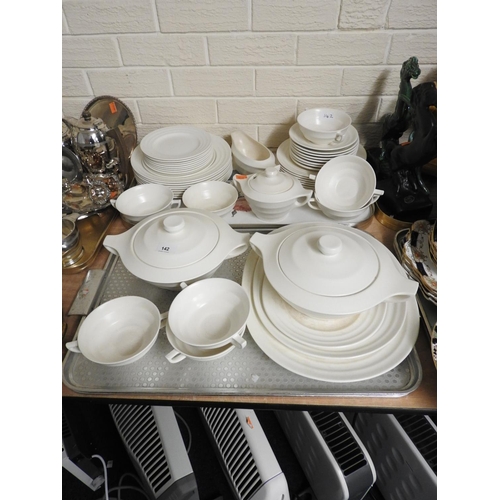 142 - Wedgwood Moonstone Annular pattern dinner wares (2 trays)