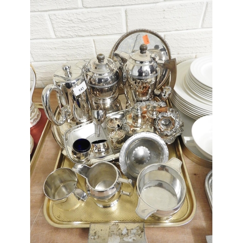 143 - Walker & Hall silver plated four piece tea service, a Walker & Hall hot water jug, an engraved servi... 