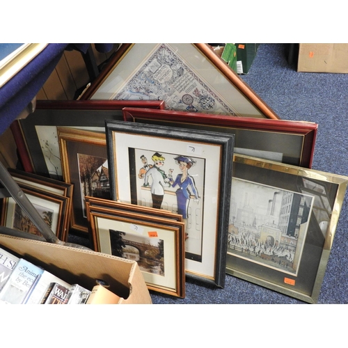 71 - Two Frank Wilding watercolours, framed and signed, also an emobssed and framed picture of The Cross,... 