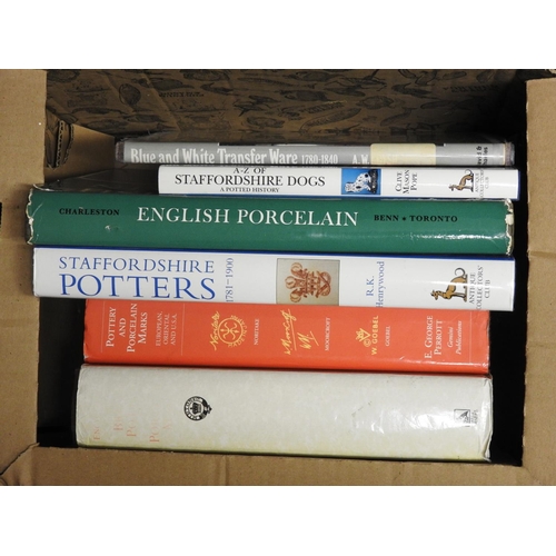 79 - Six collectors books including 'Pottery and Porcelain Marks', 'Staffordshire Potters', 'Blue and Whi... 