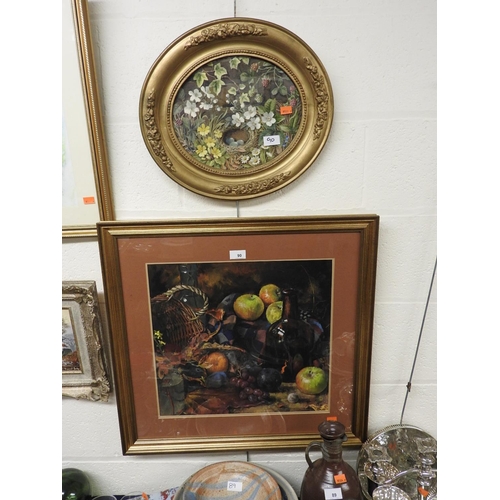 90 - Contemporary School, still life with bottle and fruits, unsigned pastel drawing; also still life wat... 