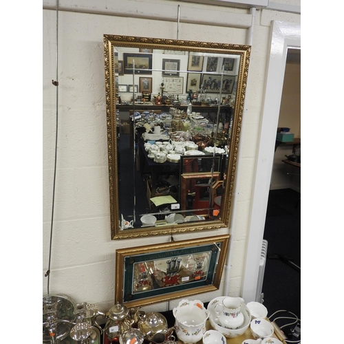 94 - Welsh Rugby Union commemorative wall mirror and a gilt framed bevelled glass rectangular wall mirror... 