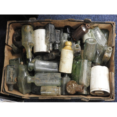 99 - Assorted vintage bottles including Eno's fruit salt, camp coffee, catarrh cure etc, also a small num... 