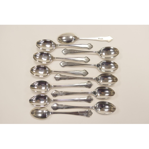 404 - Two sets of six silver teaspoons including Sheffield 1919 and Sheffield 1925 (12), gross weight appr... 