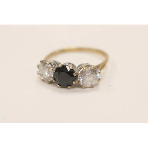 416 - Sapphire and white gem stone (untested) dress ring, 9ct gold, ring size O, gross weight approx. 2.7g