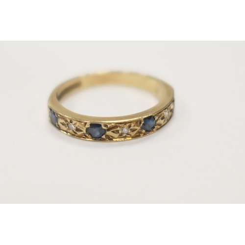 429 - Sapphire and diamond chip half eternity ring in 9ct gold, ring size N, gross weight approx. 2.4g