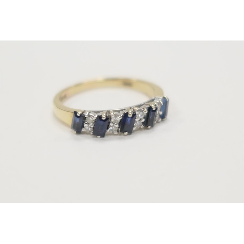 432 - Synthetic sapphire and diamond half eternity ring in 9ct gold, ring size O, gross weight approx. 2.4... 