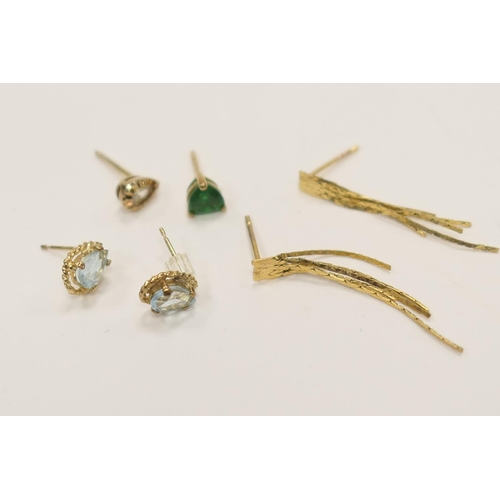 434 - Pair of 9ct gold and gem set ear studs, further gem set 9ct gold ear stud, pair of gold coloured tas... 