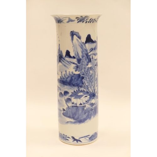 151 - Chinese blue and white cylinder vase, late 19th Century, Kangxi marks, height 31cm