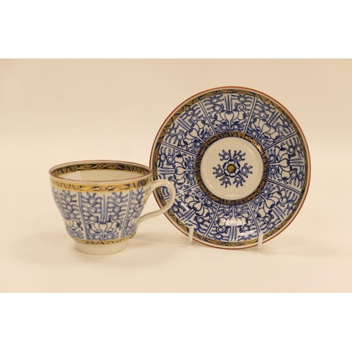 175 - Worcester 'Royal Lily' gilded blue and white cup and saucer, circa 1780