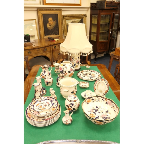 261 - Collection of Masons Mandalay pattern ironstone pottery including a pair of candlesticks, table lamp... 