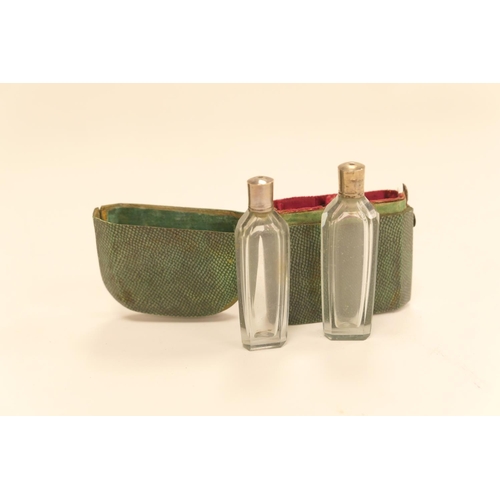 287 - Late George III shagreen scent bottle case containing two faceted scent bottles