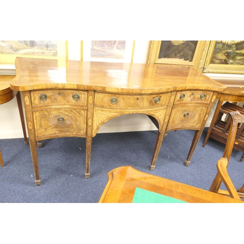 484 - George III mahogany and inlaid serpentine front sideboard, circa 1780 - 1800, width 162cm, height 90... 