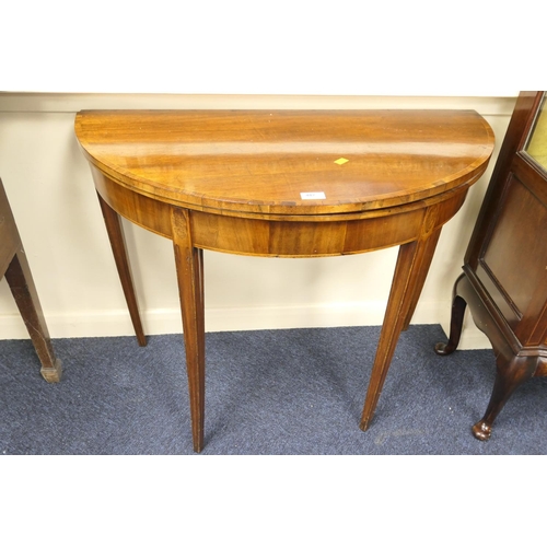 487 - George III mahogany demi-lune folding tea table, width 91cm