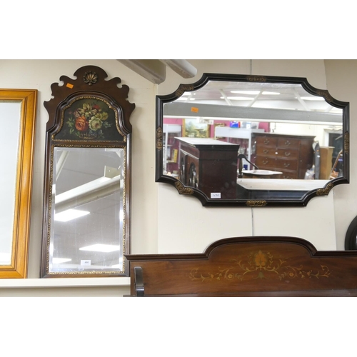 490 - Decorative painted walnut pier glass mirror in the William & Mary style, height 91cm; also a shaped ... 