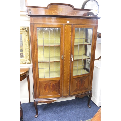 491 - Edwardian mahogany and inlaid bow front display cabinet, circa 1905, width 108cm, height 180cm, dept... 