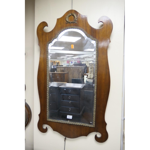 503 - French mahogany shaped rectangular wall mirror, height 99cm