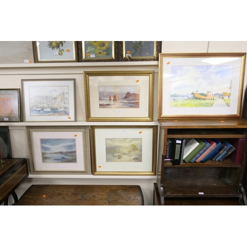 512 - Michael Hoyles, the boatyard, watercolour, signed; also four further framed watercolours all by diff... 