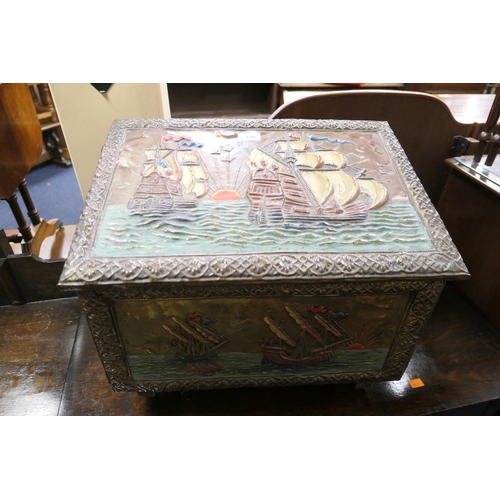 524 - Decorative painted brass slipper box