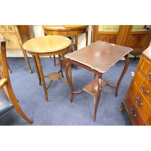 534 - Edwardian mahogany and inlaid round occasional table; also a mahogany shaped rectangular occasional ... 