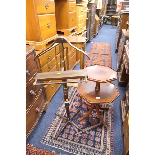 537 - Reproduction mahogany two tier octagonal occasional table; also an Edwardian mahogany jardiniere sta... 