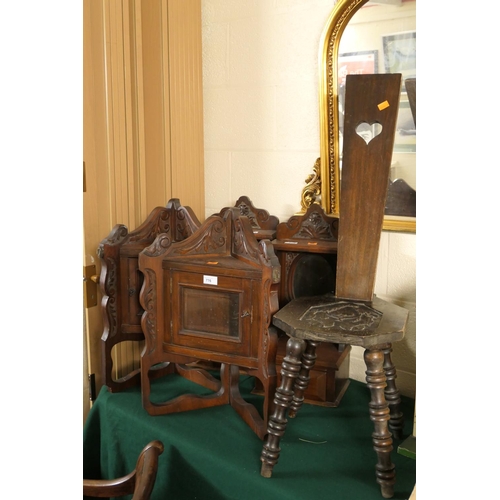 776 - Two pairs of Victorian carved walnut Duchess cabinets and a Victorian carved spinning chair (5)