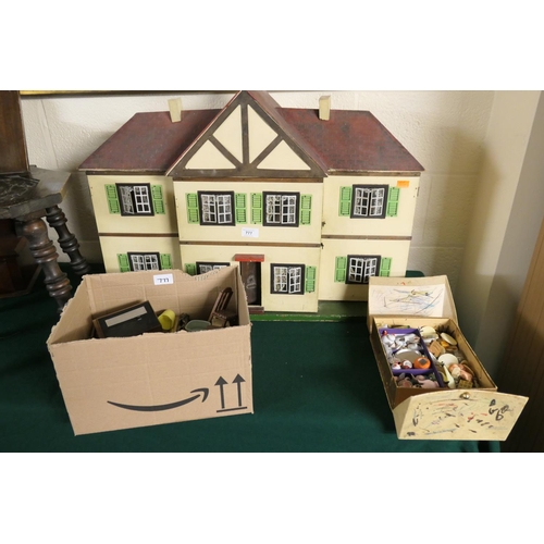 777 - Gable fronted doll's house complete with numerous accessories including furniture, china tea wares, ... 