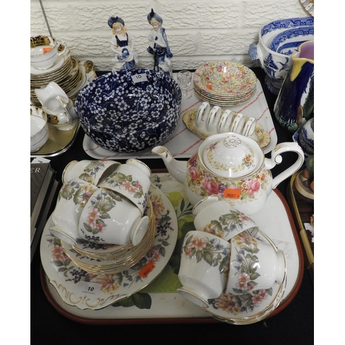10 - Royal Albert Serena pattern teapot, Paragon tea wares, Paragon toast rack, Wood blue and white bowl ... 