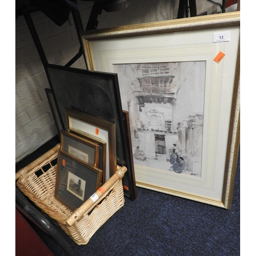 13 - Mixed prints and engravings including Sir Russell William Flint and a photographic print of Cambridg... 