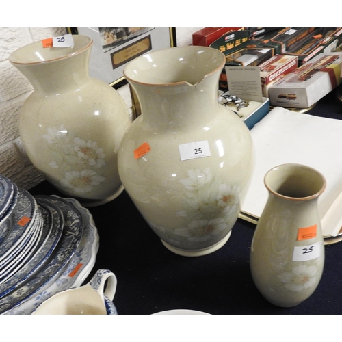 25 - Pair of Denby stoneware Daybreak pattern large ovoid vases; also a similar pattern Denby vase (3)