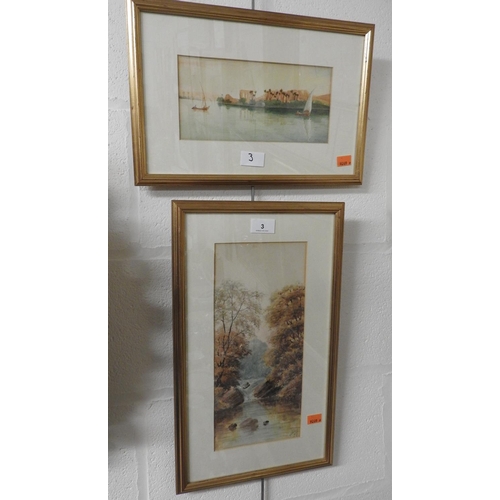 3 - T. Riley, watercolour of a river landscape, signed and framed; also J. Talbot Todd, watercolour of b... 