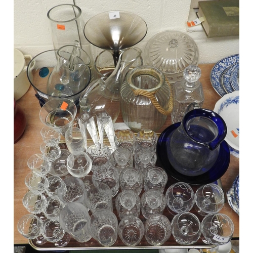 49 - Mixed glassware including a pair of cut glass candleholders indistinctly signed (both af); also a he... 