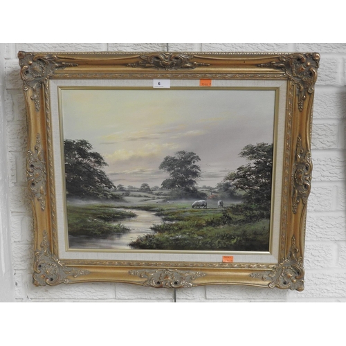 6 - Allan Morgan, pastoral landscape, oil on canvas,  signed and in gilt frame