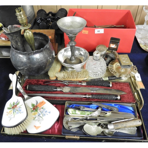 63 - Mixed silver plated wares including converted candlestick (af), ashtray with integral matchbox holde... 