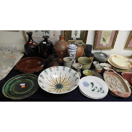 71 - Mixed Art pottery including a sunflower glazed and decorated Art Pottery bowl embossed with the lett... 