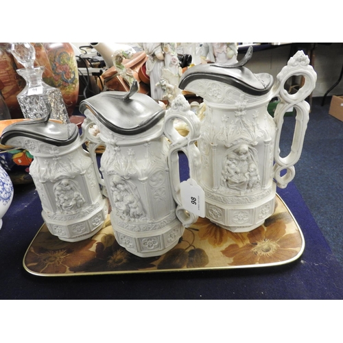 98 - Set of three Victorian Charles Meigh Minster jugs dated November 12th 1946 (note: the base of the la... 