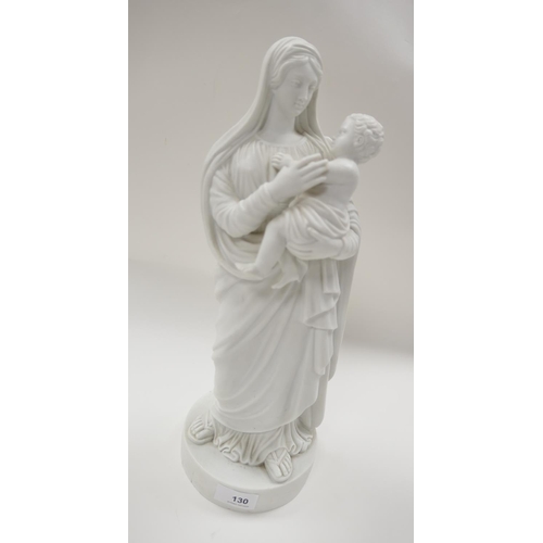130 - Victorian Parian figure of the Madonna and Child, height 40cm