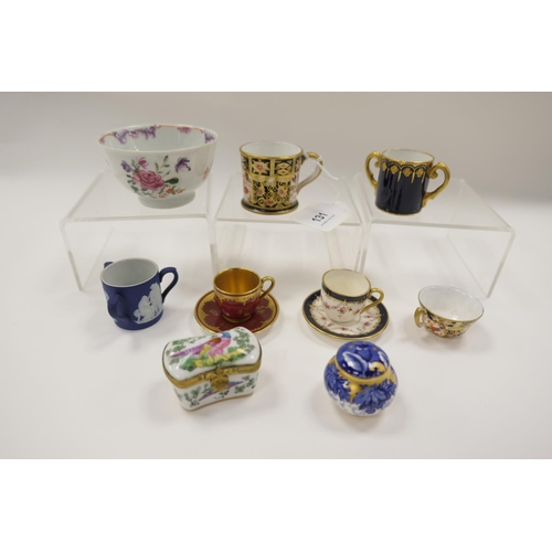 131 - Small selection of china miniatures including Royal Crown Derby tankard, pattern 2451, a further min... 