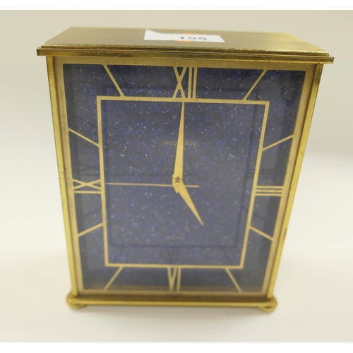 155 - Jaeger-le-coultre brass and lapis lazuli dial electric mantel clock, circa 1970