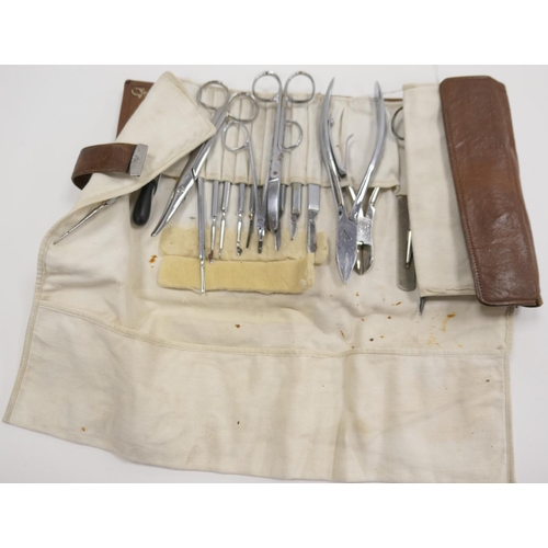 175 - Vintage chiropodist kit in a leather roll case