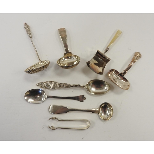 248 - George III silver fiddle pattern caddy spoon, maker JS, London 1814, two further silver tea caddy sp... 